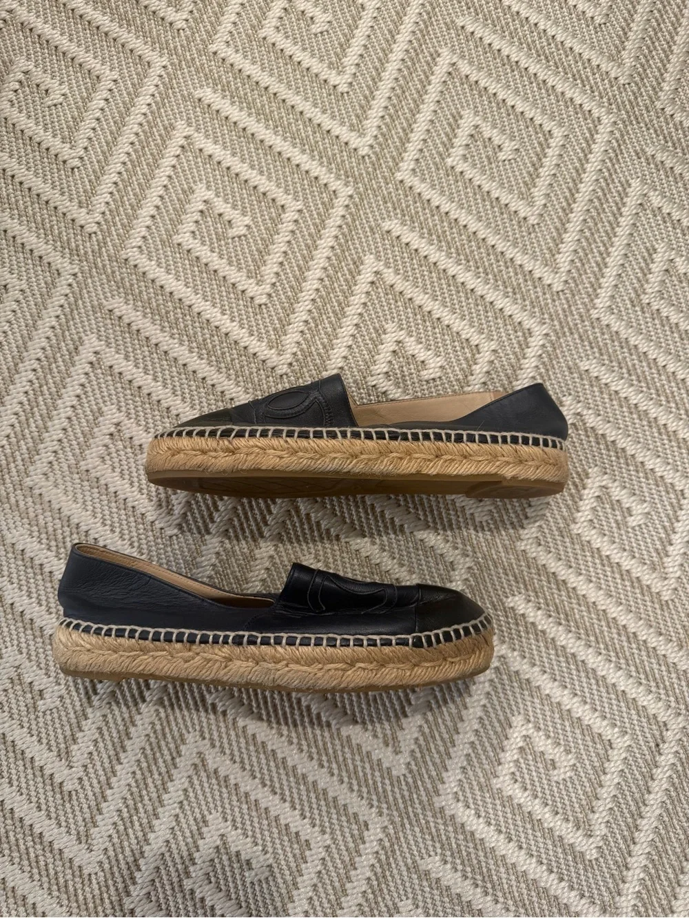 Chanel Navy and Black Leather Espadrille Loafers - Picture 6 of 6